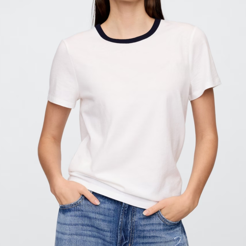 GAP White and Black Trim Short Sleeve Tee